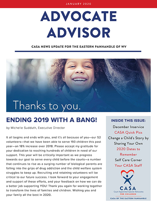 Advocate Advisor January 2020 edition CASA of the Eastern Panhandle